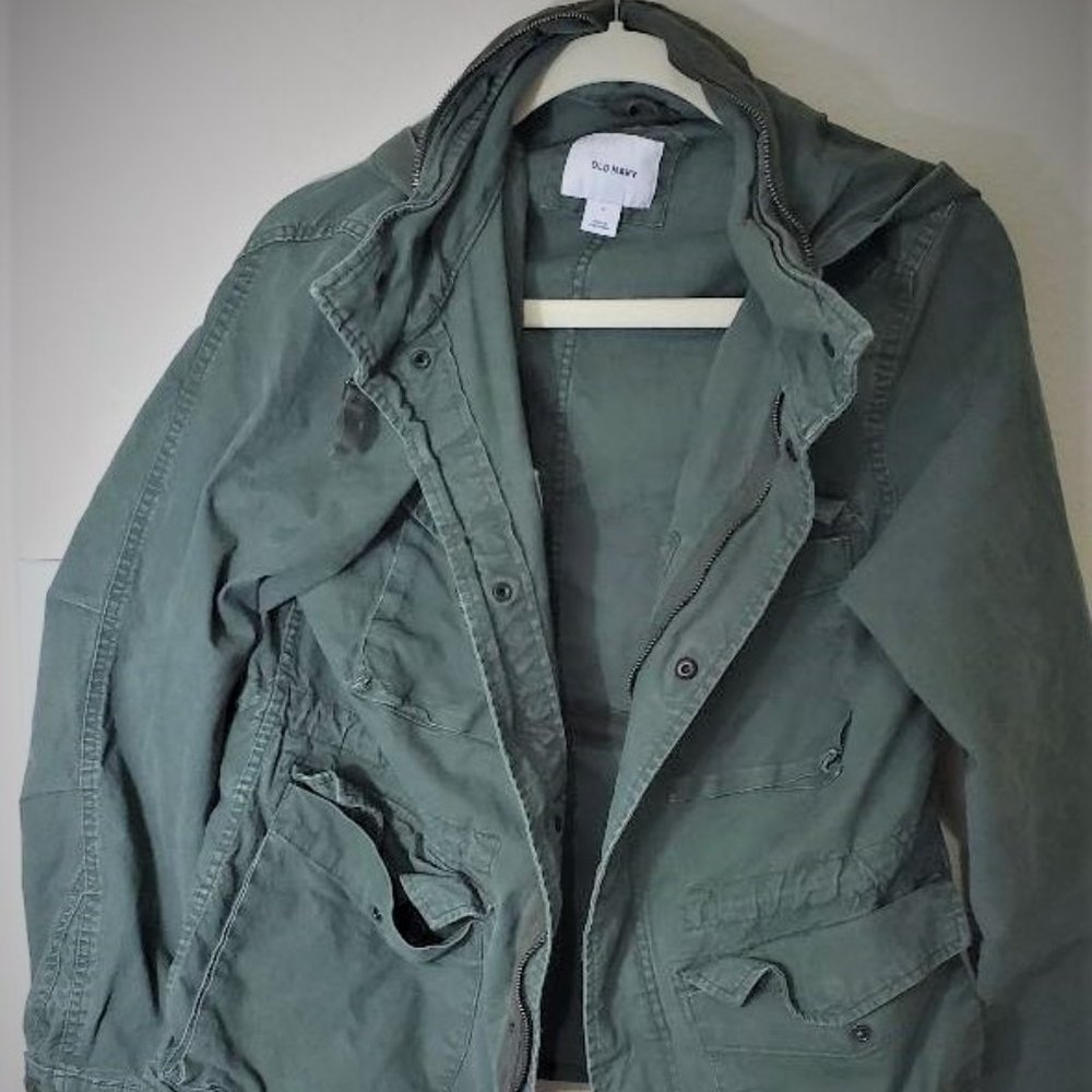 Old Navy Cargo Jacket Green Color Size Small with Hood
